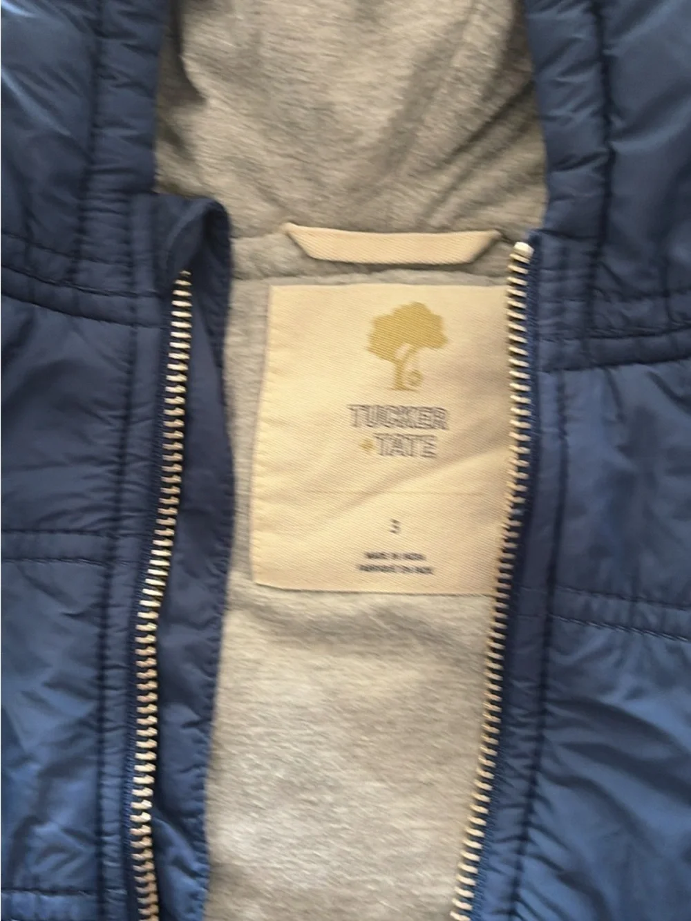 Tucker + Tate Navy Quilted Hooded Bomber with Gray Knit Sleeves